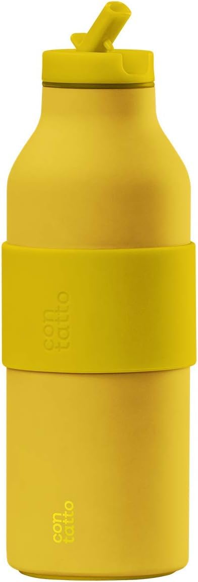 con-tatto Bottle Bottiglia termica in Acciaio e Rame 500ml - Borraccia Termica - Bevande fredde per 25 ore e calde per 15 ore - Fascia e Tappo Sport Lid inclusi! (Amalfi Lemon)