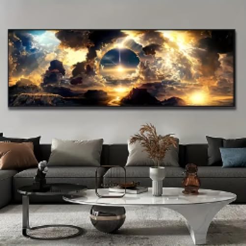 Affiche sur toile moderne ciel et montagnes peinture 55x110 cm sans cadre pour salon