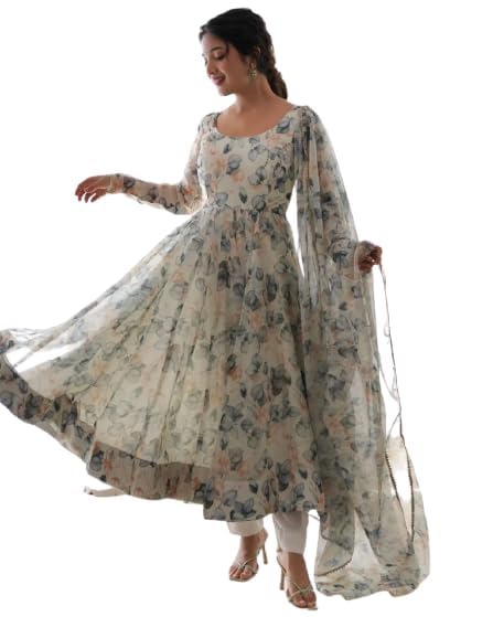 Omkar Textile's Floral Print Designer Gown & Dupatta for Women for Party, Ethnic, Wedding, Evening (Fullystiched)-picture-42