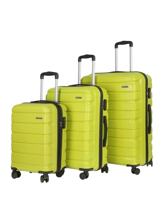 Teakwood Small-Medium-Large 8 Wheels Trolley Bag, Hard Cabin with Zipper Closure, Adjustable Push Button & Cross Side Strap, TSA Lock System 360 Degree (Set of 3, Lime Green)