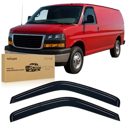 Image of Nilight Tape-On Rain Guards for Chevy Express 1500 1996-2014, 2PCS | Smoke Out-Channel Side Window Wind Deflectors for Fresh Air in Rainy Weather
