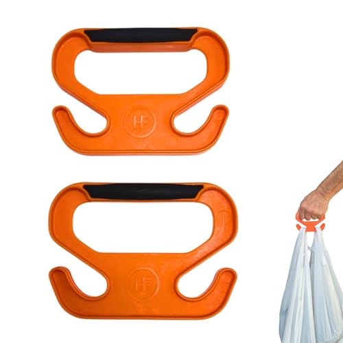 Handle Magic (2 Units) Bag Carriers | Ergonomic Grip and Bag Holder | Pocket Size | Lightweight & Comfortable for Shopping & Travel - Made in USA (Orange)