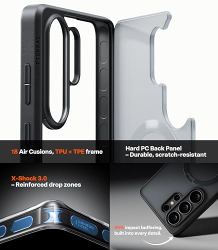 Image of TORRAS Q3 Spin for Samsung Galaxy S26 Ultra Case with 360 Magnetic Stand, Compatible with Magsafe, 4X Military-Grade Shockproof S26 Ultra Phone Case with Kickstand, Translucent Frosted Black
