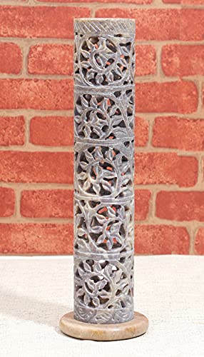 Crocon Soapstone Handmade Incense Tower Burner Leaf Crafting Incense Corner Burner | Tea Light Holder | Living Room Decor Kitchen Home Fragrance Decorative Best Gift Set Size 7X7X26 Cm #TOP4
