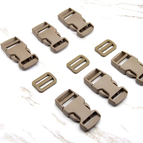 Eviznbou 10M Gurtband 25mm Nylon Gurtband mit 10 Paar Kunststoff Schnallen, 20 Tri-Glide-Schieber für Rucksack Gepäckgurten Tasche Hundehalsband Rucksackersatz (Bräunen)