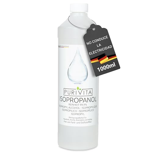 PURIVITA® Alcohol Isopropillico 99,9% [1L] - Isopropyl Alcohol - Isopropanol de Limpieza para Hogar, Industria & Electrónica - Disolvente & Desengrasante - Limpiador de Isopropyl - Sin Residuos