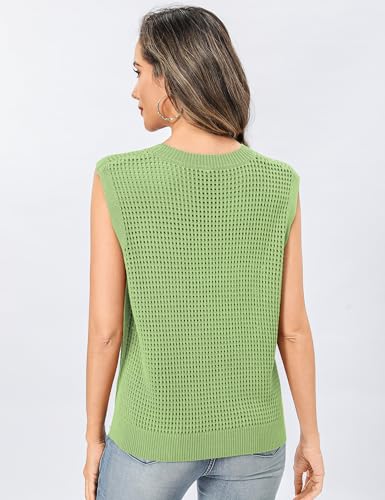 Totatuit Womens Tank Top Hollow Out Crochet Knitted Sweater Grass Green XXL — view 3