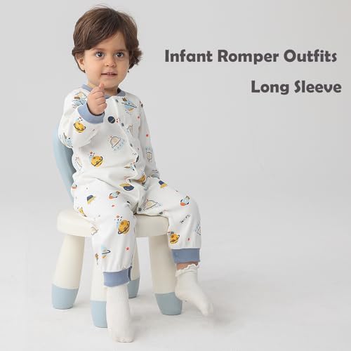 Newborn Baby Boys 2 Pack Cotton Romper Outfits Infant Long Sleeve One-Piece Toddler Button Jumpsuits3