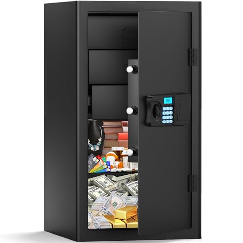 5.0 Cuft Large Home Safes Fireproof Waterproof, Anti-Theft Fireproof Safe Box with Removable Drawer & Shelf, Digital Security Document Safe for Home Business Office