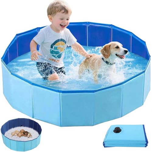 Abiemuce 60x20CM Faltbarer Hundepool mit Ablassventil PVC, Hundepool rutschfest für Kleine & Mittlere Hunde Katze, auch für Kinder Geeignet, Tragbar und Leicht zu Verstauen