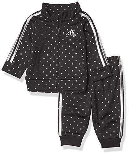 adidas Baby Girls' Li'l Sport Tricot Jacket & Jogger Active Clothing Set, Black with Silver Dot, 12 Months