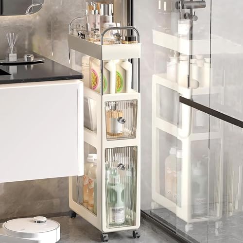 Slim Rolling Storage Cart - 4/5 Tier Narrow Mobile Kitchen Organizer on Wheels, Space-Saving Utility Shelf for Bathroom, Toilet, and Small Spaces (15.7x7.1x40.9in)