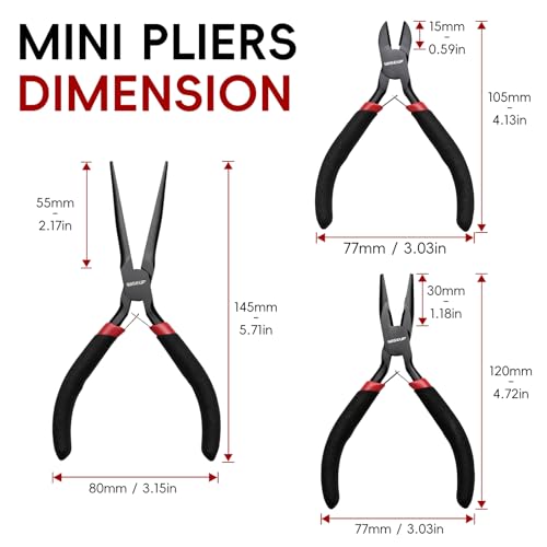Kit de mini alicates de punta de aguja, punta larga y corte para envoltura de alambre 3