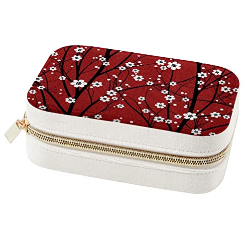 Boîte à bijoux de voyage en cuir avec détails de fleurs rouges et finition artisanale chic