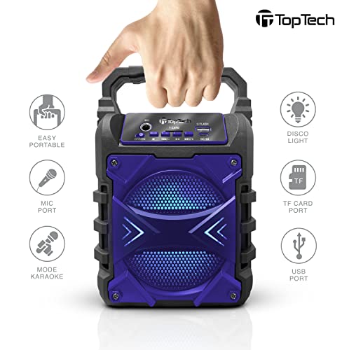 Top Tech Audio Jet-4 Bluetooth Portable Speaker, Louder Volume, Crystal Clear Stereo Sound, Rich Bass, 100 Foot Wireless Range, Microphone Input (Blue) #TOP2