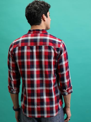 Image of Highlander Men's Slim Fit Checks Shirt |Full Sleeves | Spread Collar | Casual Shirt for Men