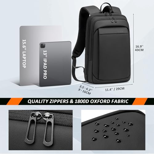 Mochila FENRUIEN para Hombre Negra con Puerto USB para Laptop 15.6" miniatura 4