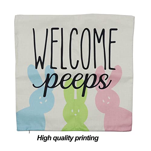 Gaonini Easter Pillow Covers 18X18 Set Of 4, Easter Pillows Decorative Throw Pillows, Stripe Bunny Truck Eggs Welcome Peeps Hello Easter Pillow Cases Easter Decorations For The Home Couch #TOP3