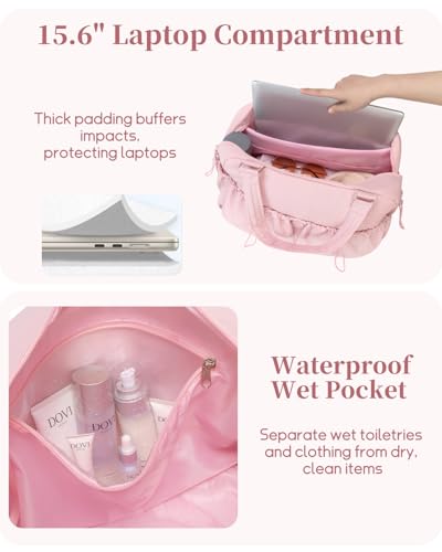 Carry On Duffle Bag, Tote Bag for Women Work with 15.6 Inch Laptop Compartment, Personal Item Travel Duffel Overnight Bag with Wet Pocket, Shoe Bag and Toiletry Pouch, Pink3