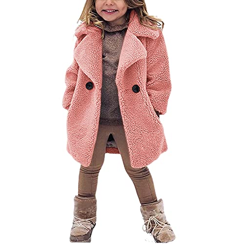 rrhss Baby Girls Faux Fur Teddy Long Coat Toddler Kids Winter Fleece Jacket Warm Outwear Clothes