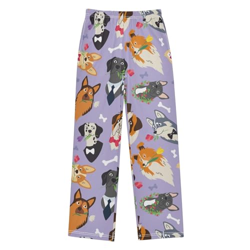 Dog with Flower Boys Pants Boys Athletic Pants Long Pant for Boy with Pockets Wide-Leg Size 6-14Y