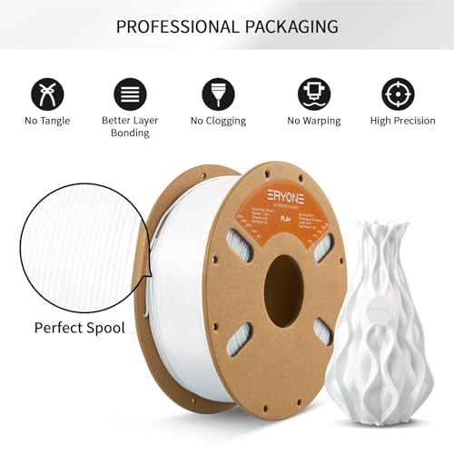 Image of ERYONE PLA Plus Filament 1.75mm + /-0.03mm, 3D Printer Filament PLA+,Tougher and Stronger, 1kg(2.2LBS) /Spool, White