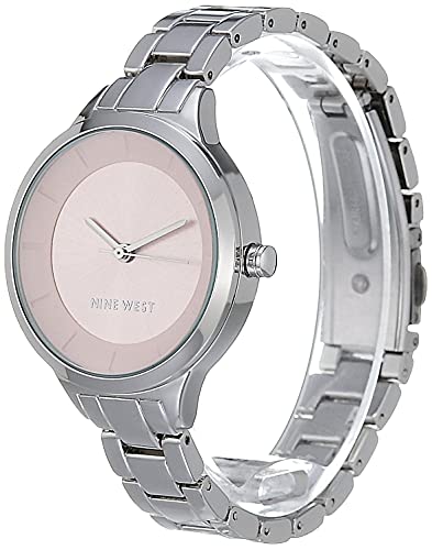 Image of Nine West Dress Watch, Analog Display, Silver-Tone Metal Band, Manufacturer Movement, Second Hand Feature, Silver /Light Pink