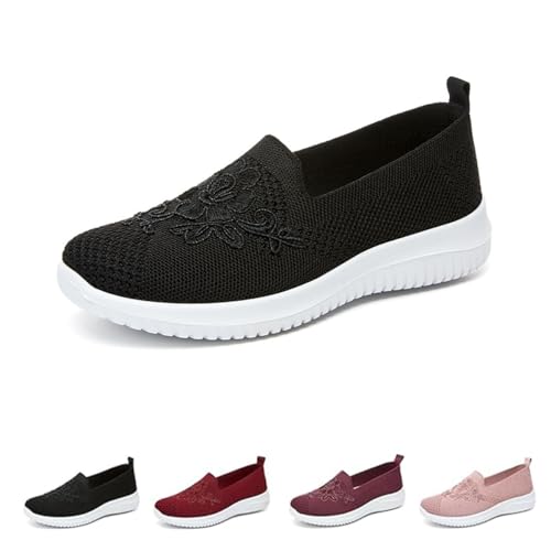 Women's 2023 Breathable Hollow Out Flat Shoes,Shallow Mouth Flower Solid Colour Mesh Shoes,Fashion Lazy Shoes (US8, Black)