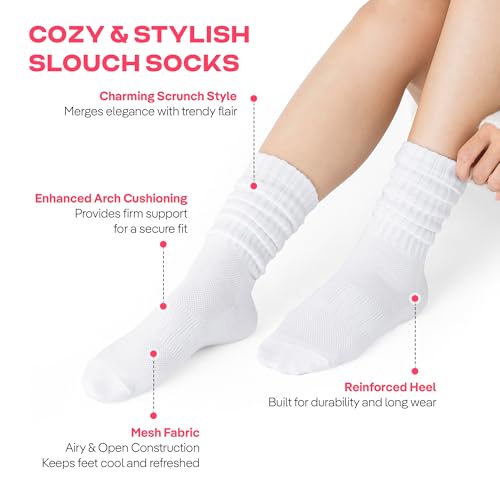 Image of CoolMate Women's Scrunch Crew Socks, Slouchy Mid Calf Boot Socks, 3 Pairs