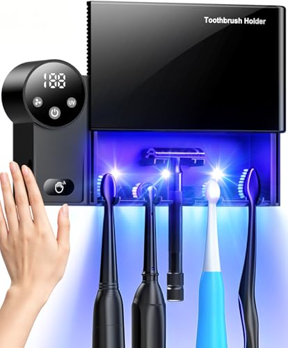 Smart Toothbrush Holder for Bathroom, Automatic Wall Mounted Organizer Black - image 1