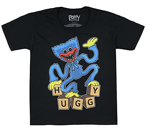 Poppy Playtime Boys' Huggy Wuggy Character Name Blocks T-Shirt Tee (Large)