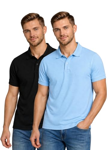 Image of INKKR Men's Combo Polo Neck Cotton Blend Solid T-Shirt (Pack of 2)