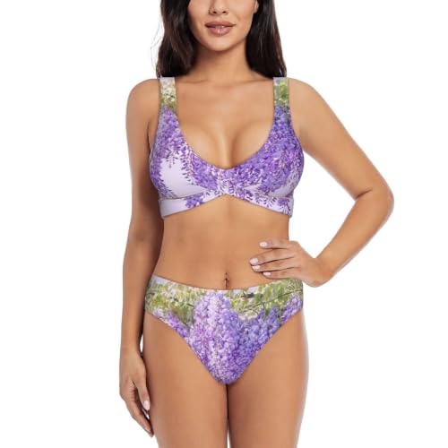 Ensemble bikini croisé Lilas Wisteria maillot de bain deux pièces push-up réglable pour femme