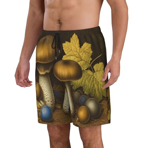 Mushrooms and Fallen Leaves Men Beach Pants â€“ Swim Trunks for Men,Quick-Dry and Comfortable, Suitable for Beach, Surf, and Everyday Wear2