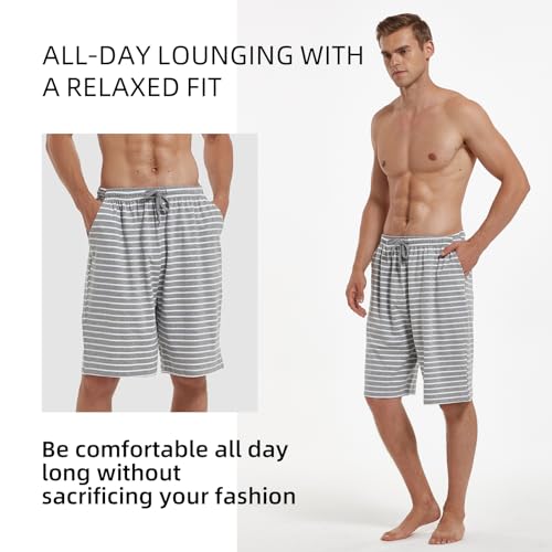 HomyComy Men'S Pajama Shorts Cotton Sleepwear Pants Elastic Waistband Lounge Shorts with Pockets4