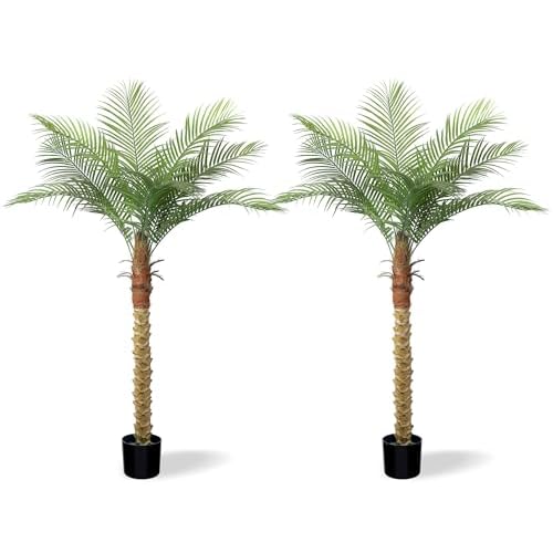 Artificial Phoenix Palm Tree 5ft Tall 2 Set – Fake Large Tropical Tree with 9 Adjustable Leaves, Outdoor Indoor Faux Sago Palm Plant for Living Room Patio Poolside Yard Decor