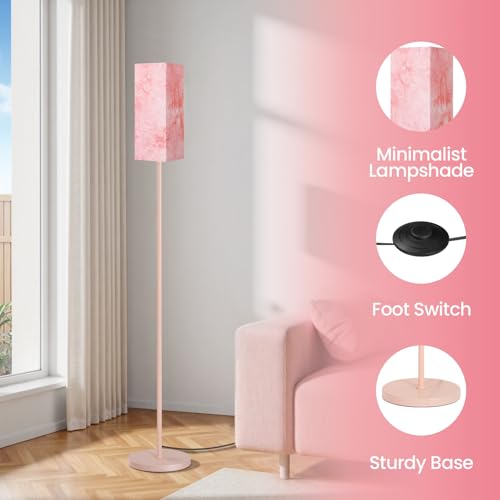 Image of Floor Lamp, Pole Lamp with Foot Switch, Modern Standing Lamp Shade, Minimalist Freestanding Lamp (Bulb Not Included), for Living Room, Bedroom Office ETL Listed, Sakura Pink PCP07LD05