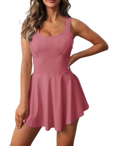 Image of Womens Sleeveless 2-in-1 Athletic Tennis Golf Dress Underneath Workout Active Dresses with Built-in Shorts