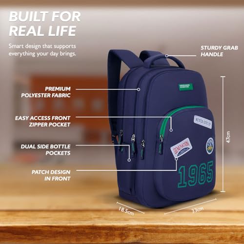 Image of United Colors of Benetton Unisex High-School Backpack LEGEND | 3-Compartment | Large Capacity Bag with Airmesh Padding | Backpack for School Girls and Boys | 28L Capacity