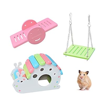 Andiker DIY Hamster Toys 3 Pack, Small Rainbow Hamster House, Hamster Swing, Hamster Seesaw for Small Pet Habitat Decor, Exercise Play Toy for Drawf Hamsters, Gerbil, Golden Silk Bear, Rats (snail)