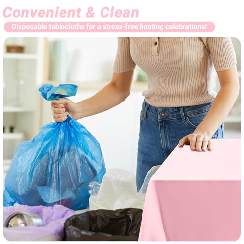 Image of 4 PCS Plastic Table Cloth Disposable, 54 x 108 Inches Pink Tablecloth, Plastic Table Cover Rectangle Tablecloth for Baby Shower Decorations and Wedding Party, Tablecloths of Leakproof Home Essentials