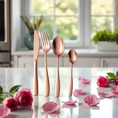 Image of 8 Pcs Rosegold Mirror Polish Stainless Steel Cutlery Set for Dining Table with Spoons and Forks Set + Butterknives - The Perfect Tableware /Flatware