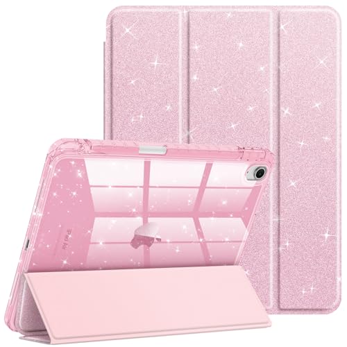 Fintie Slim Case with Pencil Holder for iPad Air 11-inch M4/M3/M2 (2026/2025/2024) iPad Air 5th (2022) / 4th Generation 10.9 Inch - Glittering Sparkly Cover with Shiny Clear Back Shell Light Pink