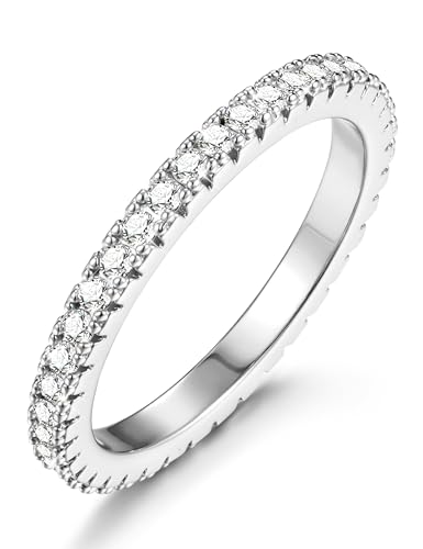 Jstyle Wedding Bands for Women Silver Plated Eternity Band Rings Stackable Cubic Zirconia Ring 2.5MM Engagement Band Ring for Women Dainty Rings No Tarnish Size 5