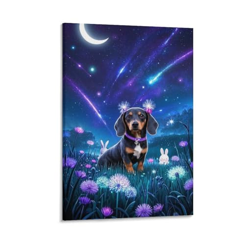 Poster Dachshund Impression Sur Toile Murale Starlit Sky Décoration Maison 40x60cm