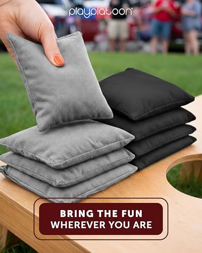 Image of Play Platoon Cornhole Bags Weather Resistant- Set of 8 Regulation Bean Bags for Tossing- Official Professional Size & Weight Corn Hole Bags Two Color All Weather Cornhole Beans Bag Set with Tote Bag