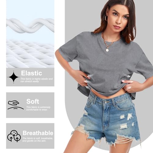 Womens Crop Tops Acid Wash Short Sleeve T-Shirts Casual Round Neck Basic Tees Baggy Summer Shirts3