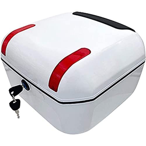 Rectángulo motocicleta Top Box scooter casco tronco caja de cola con montaje universal Hardware noche advertencia luz y seguridad bloqueo tronco caso superior (blanco)