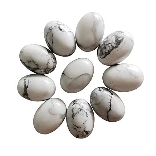 Lovionus89 18x13mm Oval Cabochons Flatback Crystal Stone Gemstones Beads for Jewelry Making DIY Pack of 10, White Howlite Turquoise
