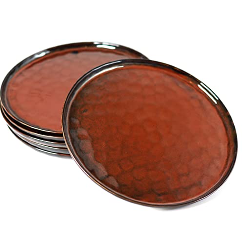 Kadum Erdrote - Set di 6 piatti in ceramica, con smalto colorato, Ø 28 cm, piatti piani con bordo alto, 6 moderni piatti da cucina con goffratura